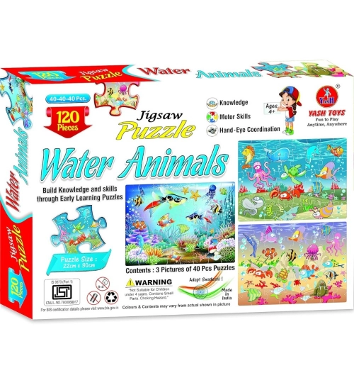 120_Pcs Jigsaw Puzzle Water Animals Set | Cardboard | Educational Toys | 4+ Years