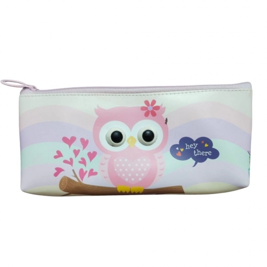 Pack Of_2 Owl Cartoon Printed Pencil Poch |   Canvas  |   Stationery | 3+ Years