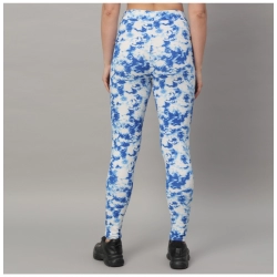 Generic Women's Lycra Blend Color Block Ankle Length Tights (Blue)