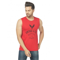Generic Men's Casual Cotton Blended Printed Sleeveless Vest (Red)