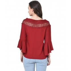 Generic Women's Cotton Blend Solid Regular Sleeves Round Neck Regular Top (Maroon)