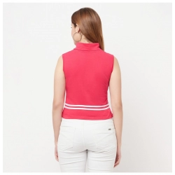 Generic Women's Cotton Blend Solid Sleeveless High Neck Regular Top (Pink)