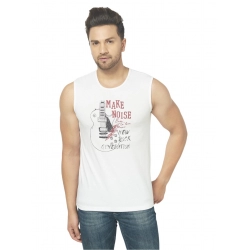 Generic Men's Casual Cotton Blended Printed Sleeveless Vest (White)