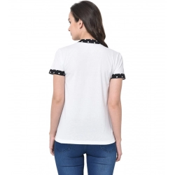 Generic Women's Cotton Blend Solid Regular Sleeves V-Neck Regular Top (White)