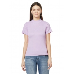 Generic Women's Cotton Blend Solid Regular Sleeves High Neck Regular Top (Purple)