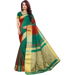 Generic Women's Jacquard Woven Saree With Unstitched Blouse 5.5Mtr (Red-Green)