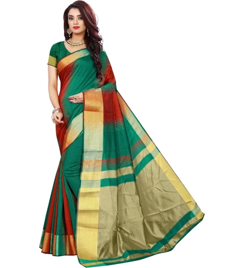Generic Women's Jacquard Woven Saree With Unstitched Blouse 5.5Mtr (Red-Green)