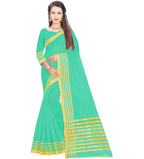 Generic Women's Jacquard Striped Saree With Unstitched Blouse 5.5Mtr (Green)