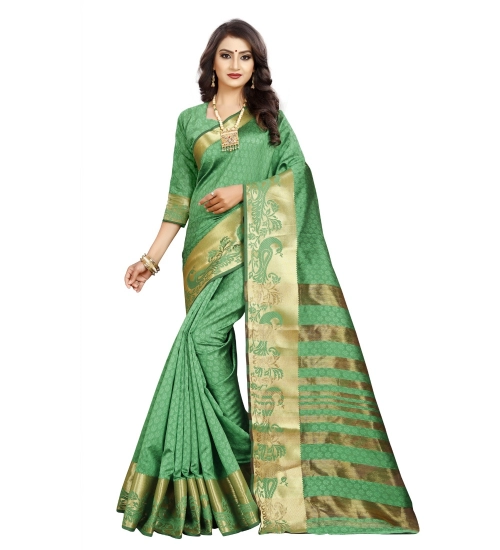 Generic Women's Jacquard Woven Saree With Unstitched Blouse 5.5Mtr (Green)