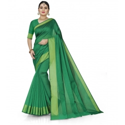 Generic Women's Cotton Silk Self Design Saree With Unstitched Blouse 5.5Mtr (Green)