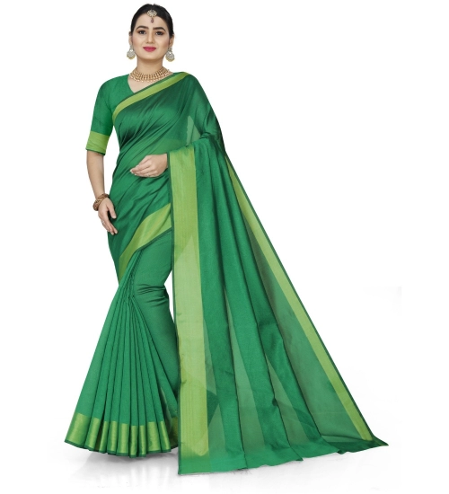 Generic Women's Cotton Silk Self Design Saree With Unstitched Blouse 5.5Mtr (Green)