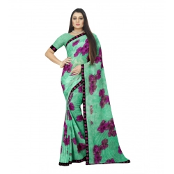 Generic Women's Georgette Floral Print Saree With Unstitched Blouse 5.5Mtr (Green)