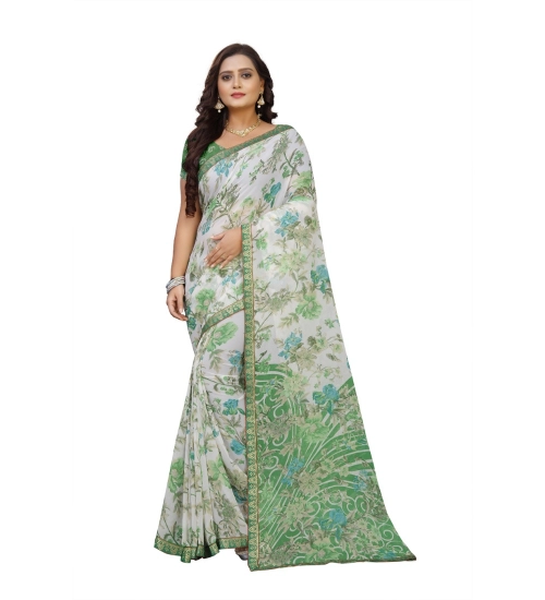 Generic Women's Georgette Floral Print Saree With Unstitched Blouse 5.5Mtr (Green)