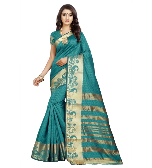 Generic Women's Jacquard Woven Saree With Unstitched Blouse 5.5Mtr (Blue)
