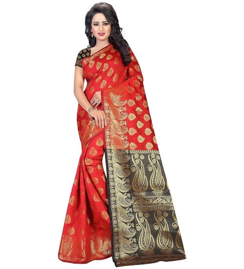 Generic Women's Jacquard Woven Saree With Unstitched Blouse 5.5Mtr (Red)
