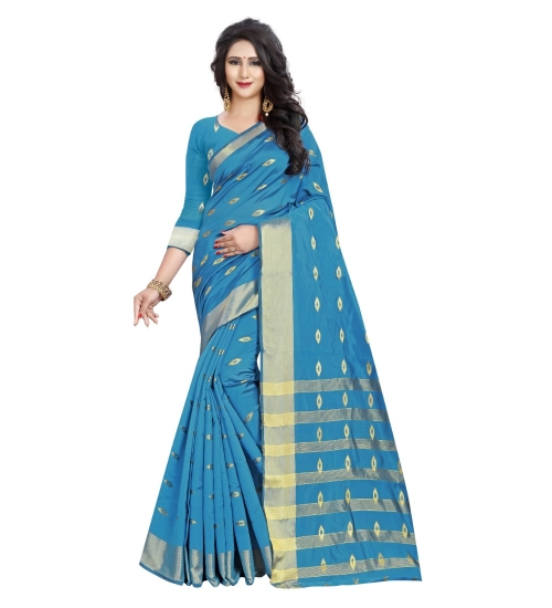 Generic Women's Silk Blend Woven Saree With Unstitched Blouse 5.5Mtr (Light Green)