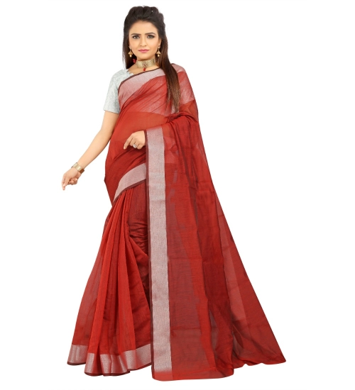 Generic Women's Cotton Silk Self Design Saree With Unstitched Blouse 5.5Mtr (Red)