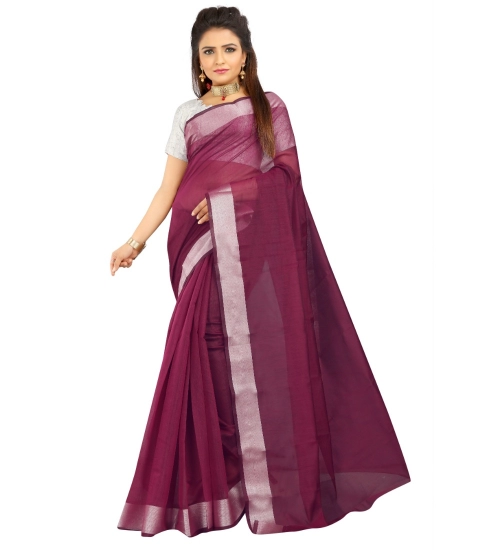 Generic Women's Cotton Silk Self Design Saree With Unstitched Blouse 5.5Mtr (Purple)