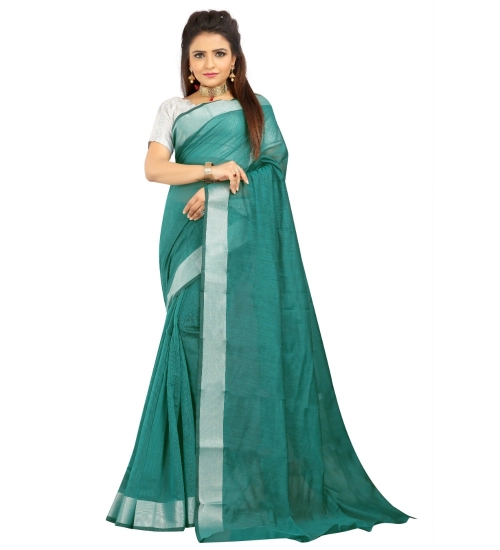Generic Women's Cotton Silk Self Design Saree With Unstitched Blouse 5.5Mtr (Dark Green)