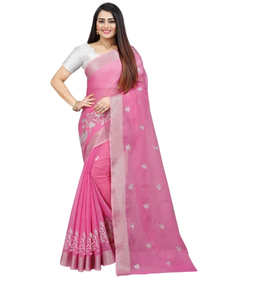 Generic Women's Cotton Silk Embroidered Saree With Unstitched Blouse 5.5Mtr (Multicolor)