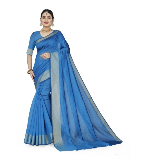 Generic Women's Cotton Silk Self Design Saree With Unstitched Blouse 5.5Mtr (Light Blue)