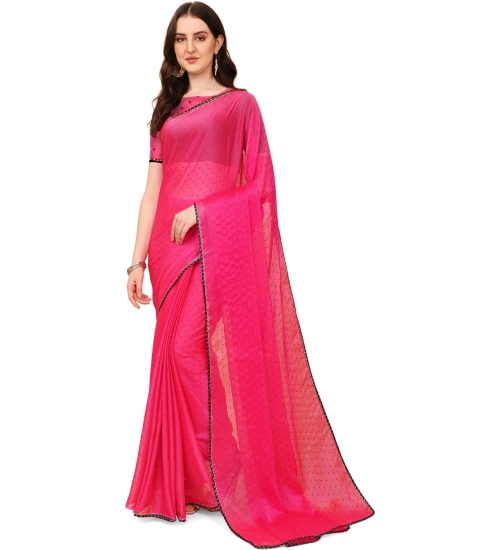 Generic Women's Silk Blend Embellished Saree With Unstitched Blouse 5.5Mtr (Pink)