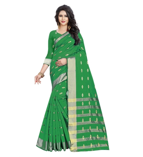 Generic Women's Silk Blend Woven Saree With Unstitched Blouse 5.5Mtr (Green)