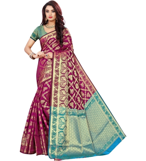 Generic Women's Jacquard Woven Saree With Unstitched Blouse 5.5Mtr (Magenta)