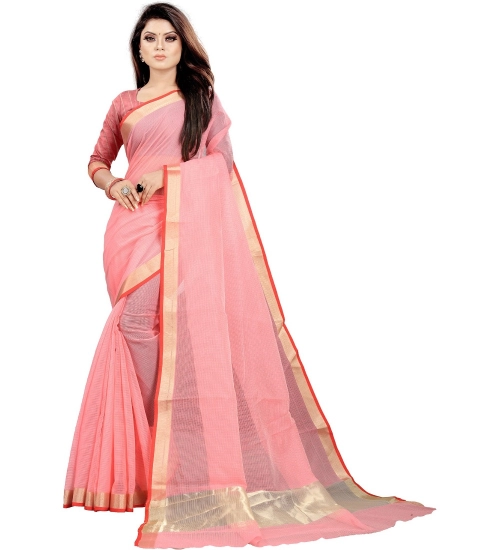 Generic Women's Cotton Silk Checkered Saree With Unstitched Blouse 5.5Mtr (Multicolor)