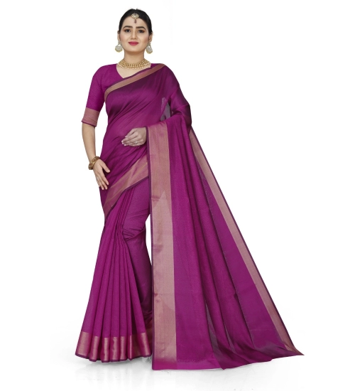 Generic Women's Cotton Silk Self Design Saree With Unstitched Blouse 5.5Mtr (Pink)