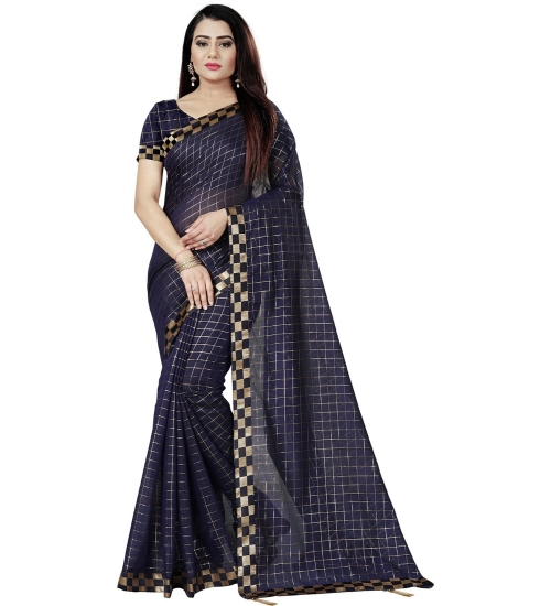Generic Women's Cotton Silk Checkered Saree With Unstitched Blouse 5.5Mtr (Multicolor)