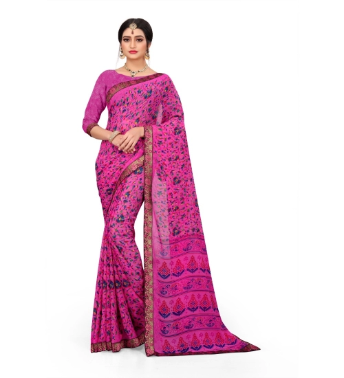 Generic Women's Georgette Floral Print Saree With Unstitched Blouse 5.5Mtr (Pink)