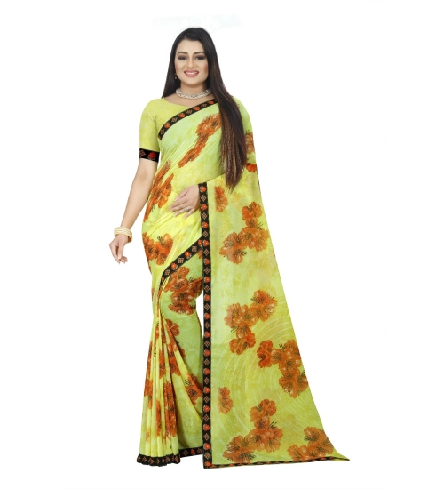Generic Women's Georgette Floral Print Saree With Unstitched Blouse 5.5Mtr (Brown-Mustard)