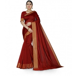 Generic Women's Cotton Silk Self Design Saree With Unstitched Blouse 5.5Mtr (Red)