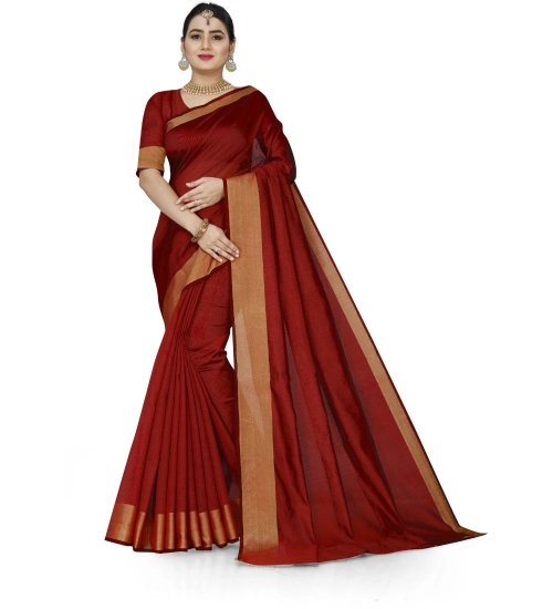 Generic Women's Cotton Silk Self Design Saree With Unstitched Blouse 5.5Mtr (Red)