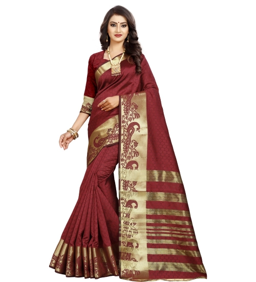 Generic Women's Jacquard Woven Saree With Unstitched Blouse 5.5Mtr (Maroon)