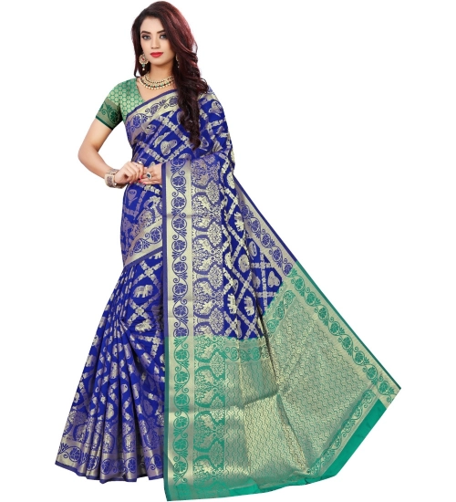 Generic Women's Jacquard Woven Saree With Unstitched Blouse 5.5Mtr (Blue)
