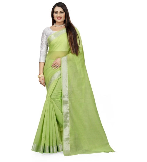 Generic Women's Cotton Silk Self Design Saree With Unstitched Blouse 5.5Mtr (Green)