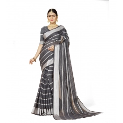 Generic Women's Cotton Silk Striped Saree With Unstitched Blouse 5.5Mtr (Grey)