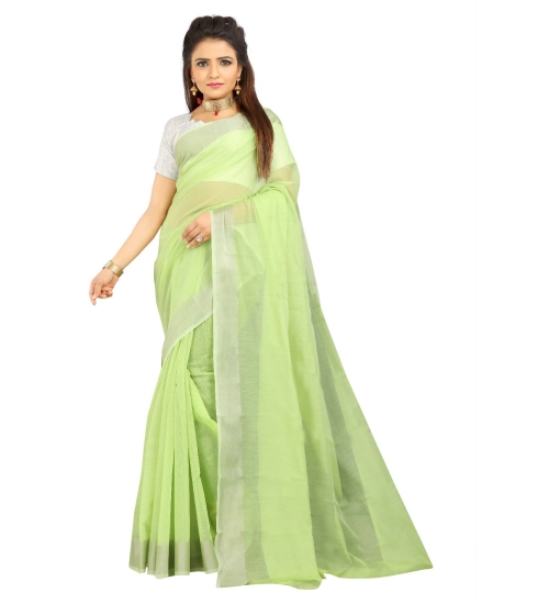 Generic Women's Cotton Silk Self Design Saree With Unstitched Blouse 5.5Mtr (Light Green)