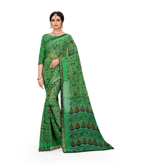 Generic Women's Georgette Floral Print Saree With Unstitched Blouse 5.5Mtr (Green)