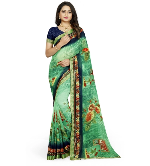 Generic Women's Georgette Floral Print Saree With Unstitched Blouse 5.5Mtr (Green)