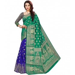 Generic Women's Jacquard Woven Saree With Unstitched Blouse 5.5Mtr (Green)