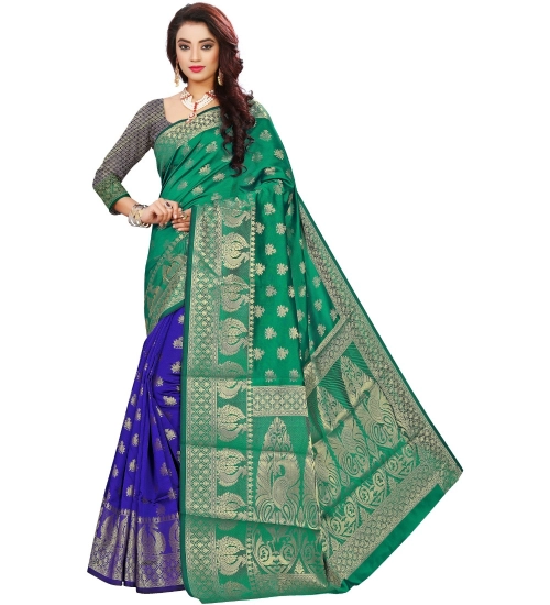 Generic Women's Jacquard Woven Saree With Unstitched Blouse 5.5Mtr (Green)