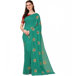 Generic Women's Silk Blend Embroidered Saree With Unstitched Blouse 5.5Mtr (Green)