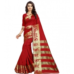Generic Women's Jacquard Woven Saree With Unstitched Blouse 5.5Mtr (Red)