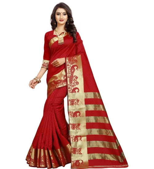 Generic Women's Jacquard Woven Saree With Unstitched Blouse 5.5Mtr (Red)
