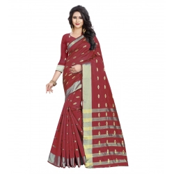 Generic Women's Silk Blend Woven Saree With Unstitched Blouse 5.5Mtr (Red)