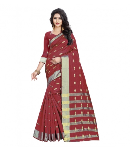 Generic Women's Silk Blend Woven Saree With Unstitched Blouse 5.5Mtr (Red)