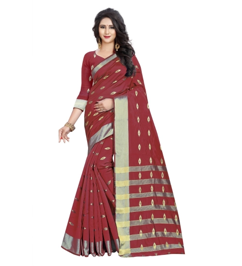 Generic Women's Silk Blend Woven Saree With Unstitched Blouse 5.5Mtr (Red)